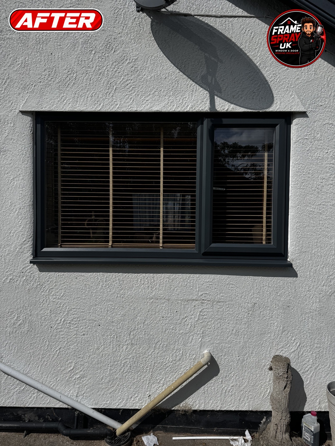 Finished anthracite-grey sprayed window
