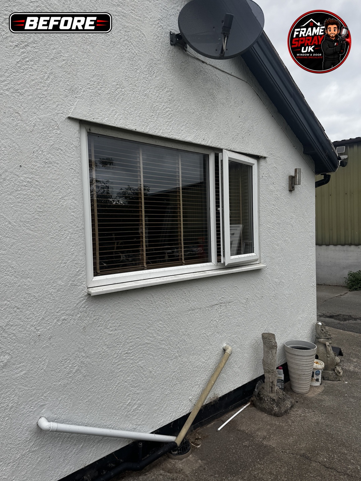 White uPVC window before spraying
